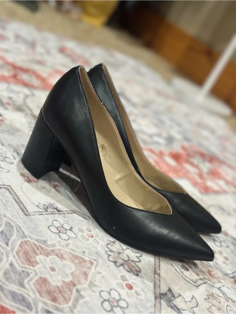 Marc Fisher Black Pointed Block Heel Pumps